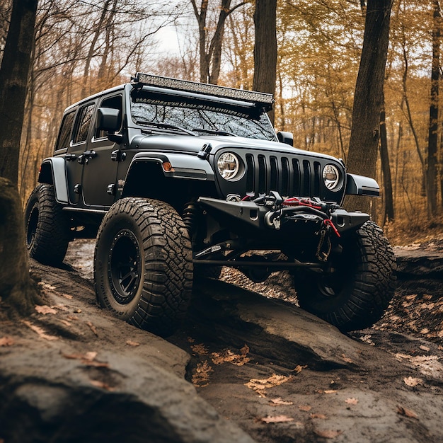 un jeep negro subiendo a las rocas