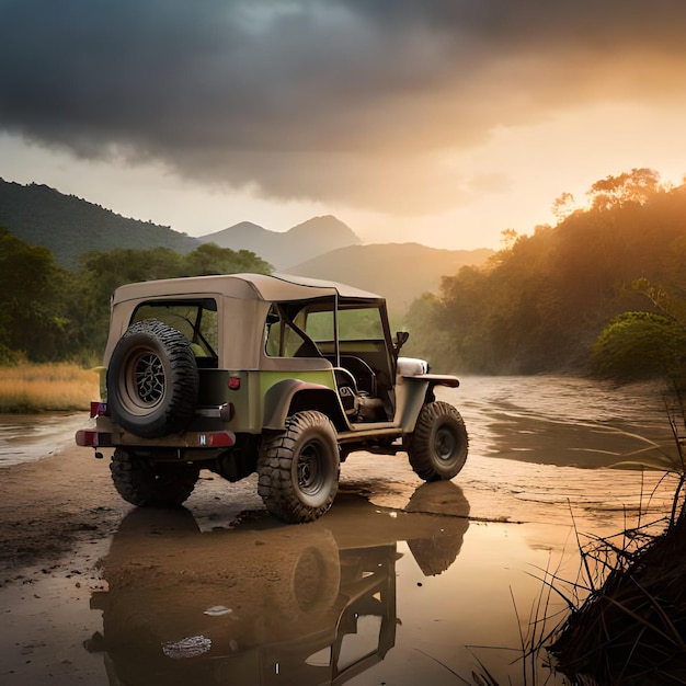 Foto un jeep con la palabra jeep en la espalda.