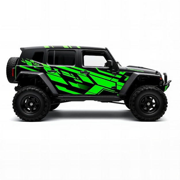 Jeep Wrangler negro con acentos verdes y modificaciones fuera de carretera