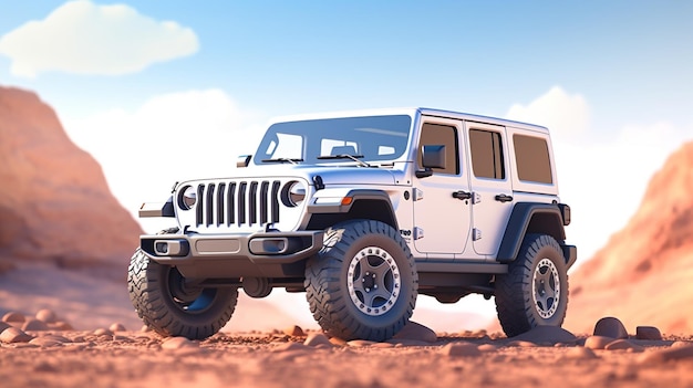 Foto un jeep wrangler plateado está estacionado en un campo.