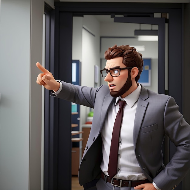 Jefe enojado señala al director de la puerta reprendido castigado presión de empleado despedido en el lugar de trabajo de oficina problemas de desempleo concepto de reducción de empleo