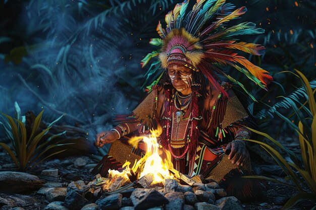 El jefe indígena tradicional realizando un r sagrado