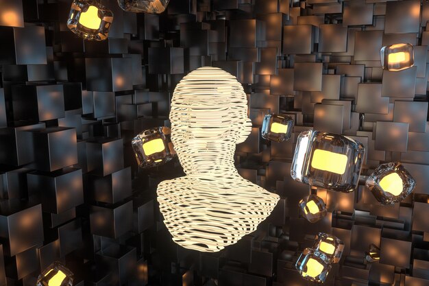 El jefe del robot virtual con conceptos de representación 3d de inteligencia artificial
