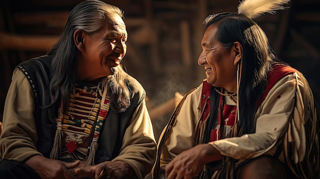 Jefes nativos americanos discutiendo asuntos tribales