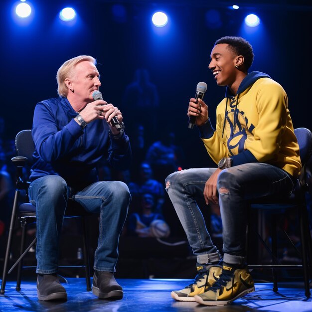 Jeff Teague e Larry Bird iluminam o palco do Royal Blue Club com o microfone.