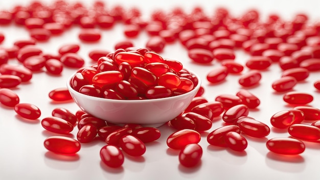 Jelly beans rojos vibrantes sobre un fondo blanco y limpio