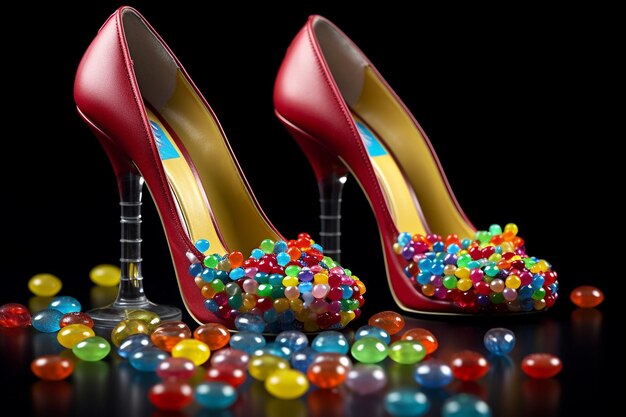 Jellybeans in einem Paar High Heels für einen glamourösen Touch