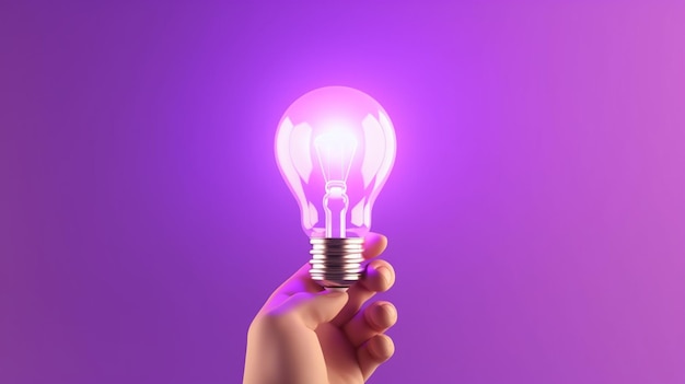 Jemand hält eine Glühbirne in der Hand mit einem violetten Hintergrund und generativer KI