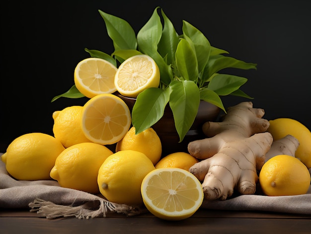 Jengibre y limón medicina natural para el resfriado y la gripe generada por la IA