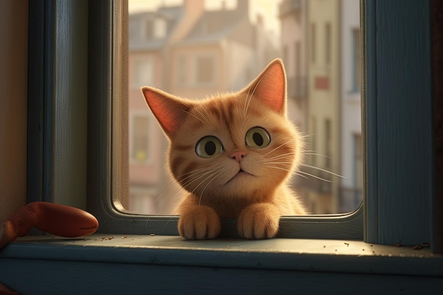 Jengibre de ojos soñolientos Lindo gatito ojos grandes gato retrato estilo de dibujos animados ilustración generativa ai