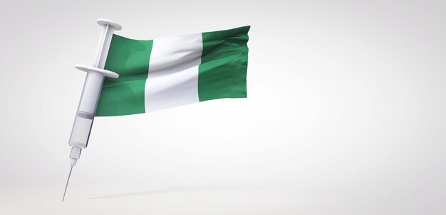 Jeringa de inmunización de vacunas con renderizado de bandera de nigeria d