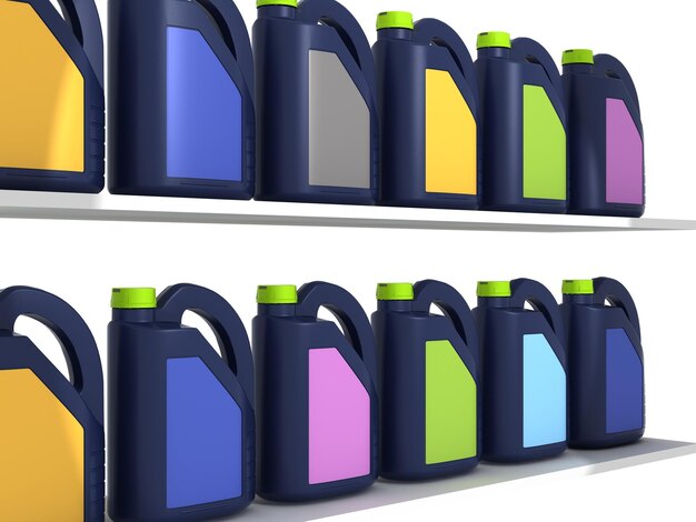 Jerrycans com óleo de motor de automóveis isolado