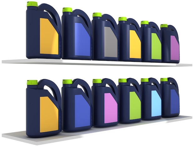 Jerrycans com óleo de motor de automóveis isolado