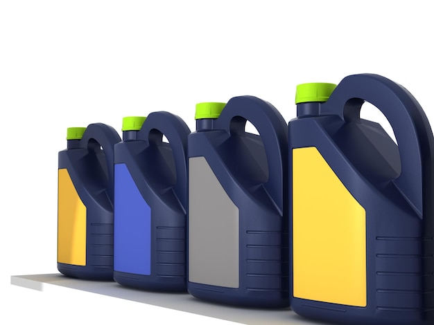 Jerrycans com óleo de motor de automóveis isolado