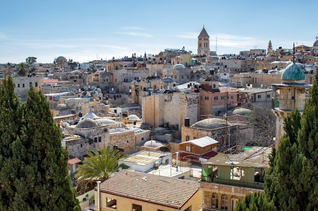 Jerusalem Panoramadach Blick auf Christen, Juden und Muslime heilige Orte.