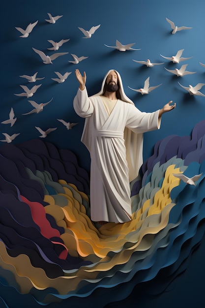 Foto jesucristo ascendiendo a los cielos y bendiciendo a los apóstoles