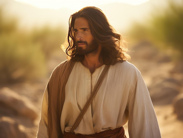 Jesucristo caminando y enseñando a la gente el Evangelio
