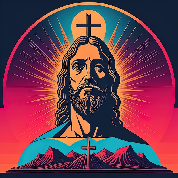 jesucristo, colorido, ilustración, vector, estilo