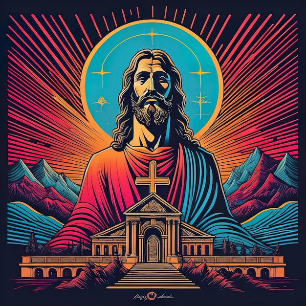 jesucristo, colorido, ilustración, vector, estilo