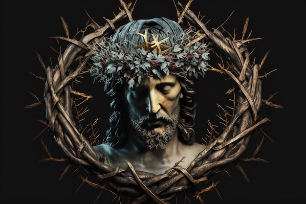 Jesucristo con corona de espinas Crucificación de Pascua o concepto de resurrección Ha resucitado Pascua religiosa y viernes santo Salvador de la humanidad