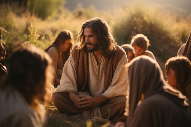 Jesucristo enseña a los niños el amor, la bondad y el cristianismo.