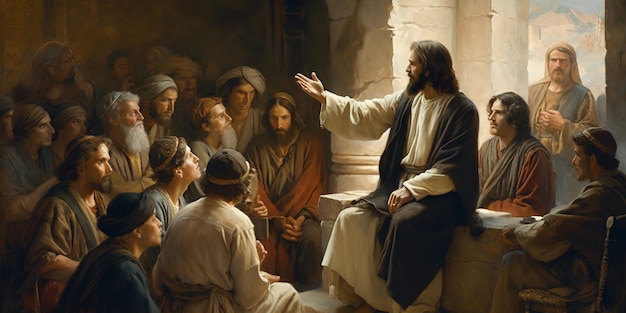 Jesucristo hablando con la gente pintura al óleo
