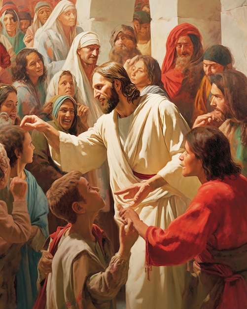 jesucristo hablando con la gente pintura al óleo