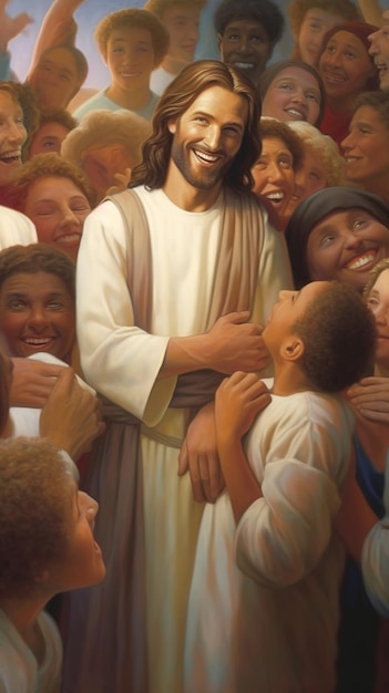 Foto jesucristo hablando con la gente pintura al óleo