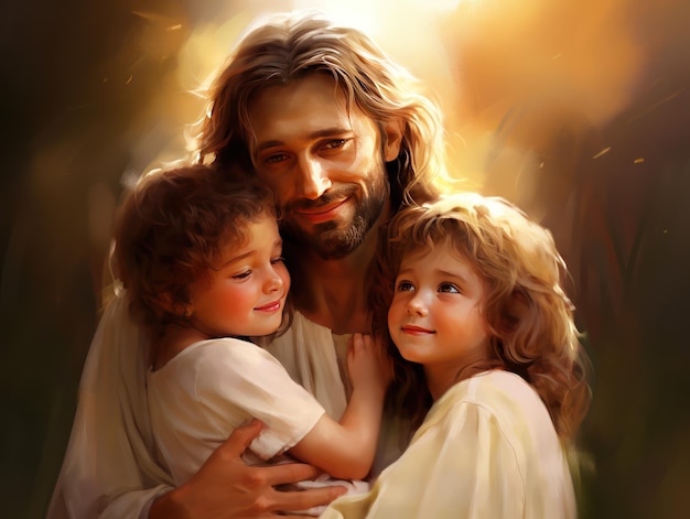 Jesucristo con los niños hermosa escena hermosa donde Jesús muestra cuidado con los niños pequeños