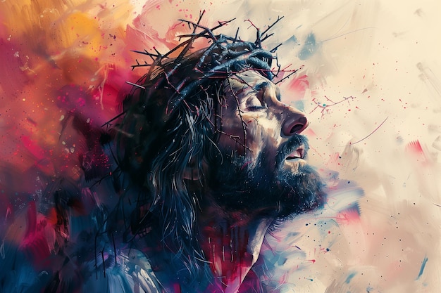 Foto jesucristo orando pintura al óleo con estilo d