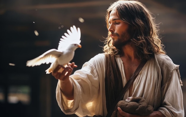 Foto jesucristo con una paloma jesús bautizado concepto ia generativa