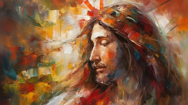 Jesucristo pintura al óleo sobre lienzo generativo ai