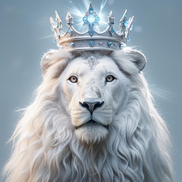 Jesucristo representado como un león blanco ultraluminoso con corona y ojos azules