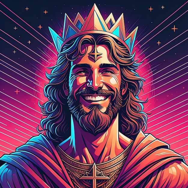 jesucristo, el, rey, sonriente, vector, arte, ilustración