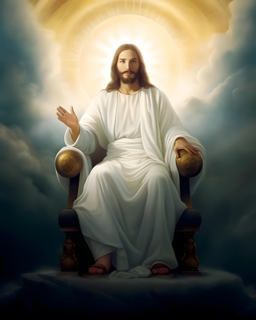 Jesucristo sentado en el trono en el cielo