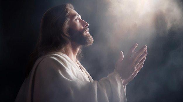 Jesus abrindo os céus recebendo bênçãos de deus Generative AI