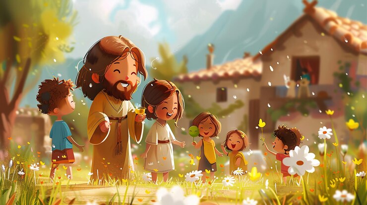 Foto jesus alegre, amor, paz interior, desenho animado, ilustração