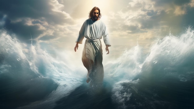 Jesus andando sobre as águas AI generativo