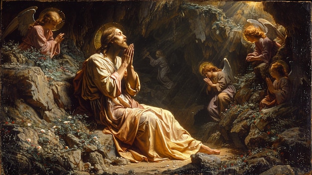 Jesus betet eifrig im Garten Hintergrund