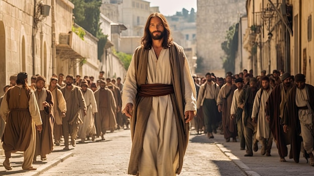 Jesús caminando por las calles de Jerusalén