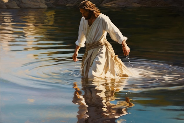 Foto jesús caminando sobre el agua