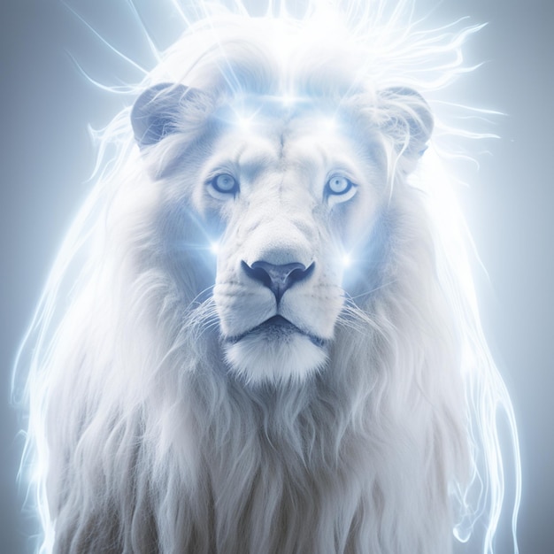 Foto jesus christ depicted as a white ultraluminous lion with crown and blue eyes