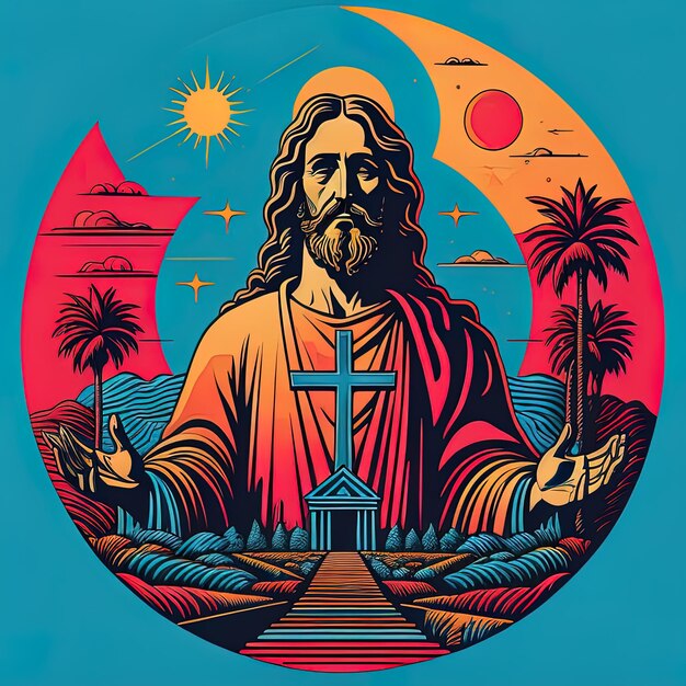 Foto jesus christus bunter illustrationsvektorstil