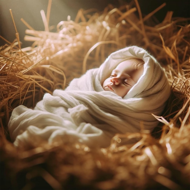 Foto jesus christus in der krippe geburt jesu in bethlehem