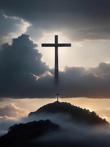 Jesus-Christus-Kreuz Ostern-Auferstehung-Konzept Christliches Kreuz auf dem Berg