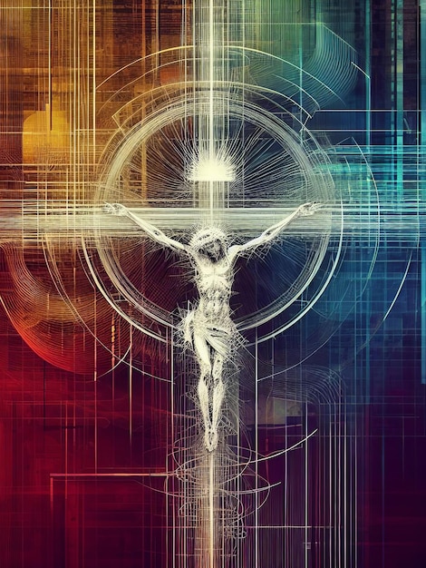 Jesus Christus mit einem Kreuz auf einem Grunge-Hintergrund Vektorillustration