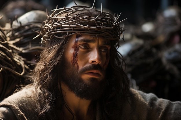 Jesus Christus mit einer Dornenkrone Leidenschaft und Auferstehung Karfreitag