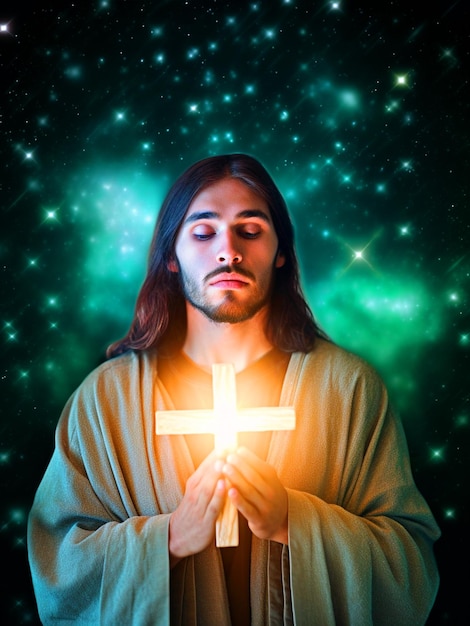Jesus Christus mit Kreuzhintergrund