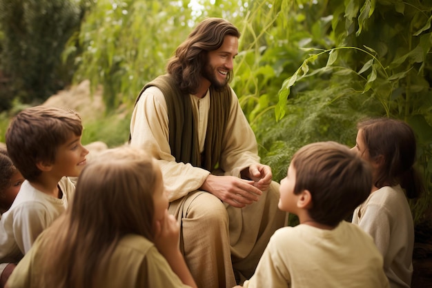 Jesus Christus spricht mit Kindern Jesus und Kinder lächeln