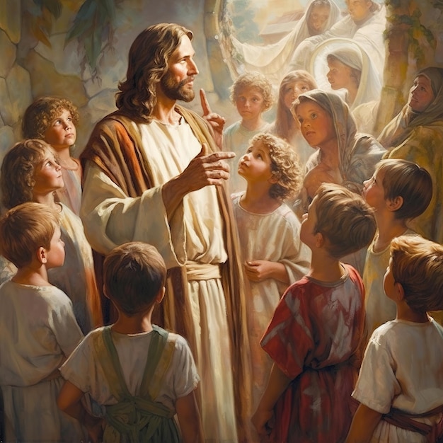 Jesus Christus spricht mit Menschen, Ölgemälde